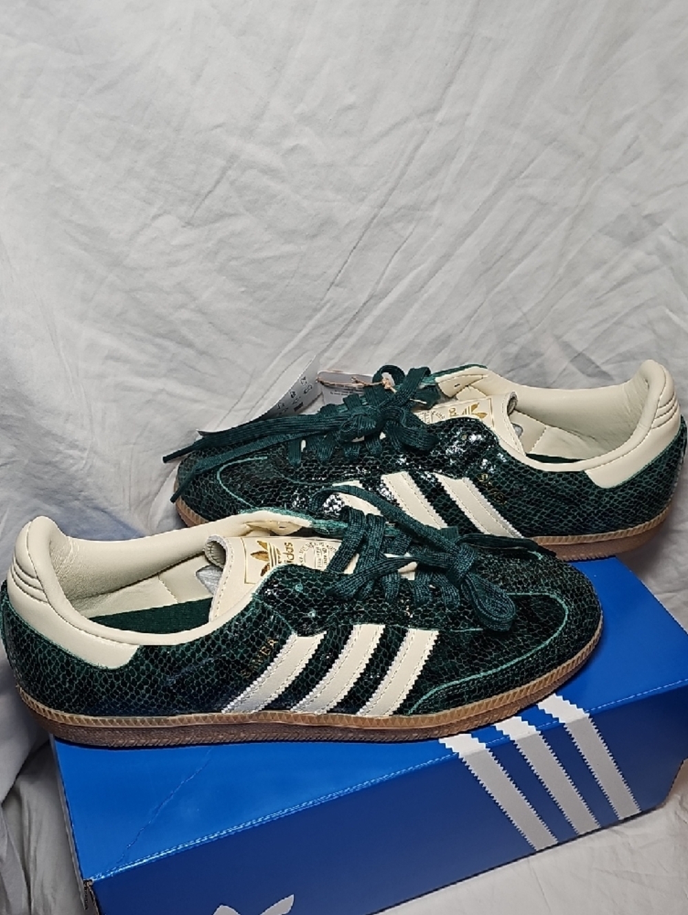 adidas Green Snake Print Samba Sneakers with White Stripes - Picture 3 of 6